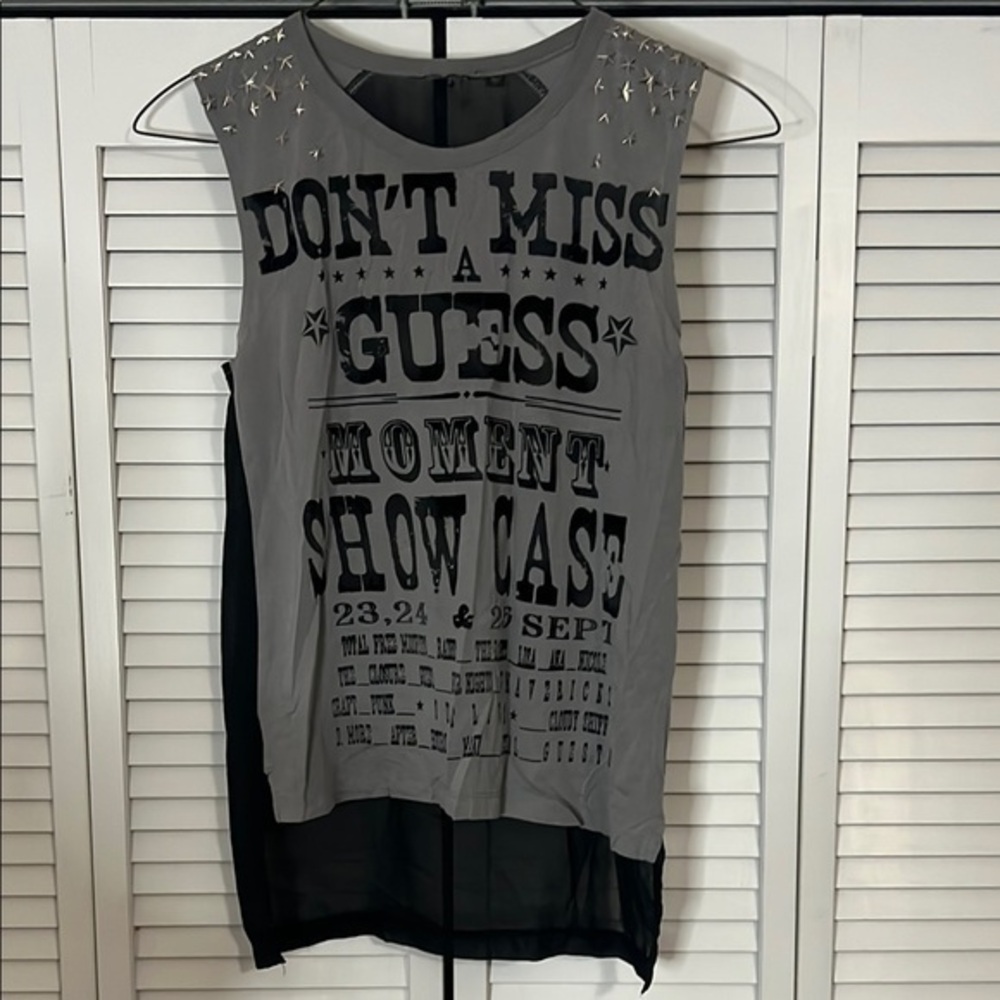 Guess Gray and Black Tank Top with Comfortable Fit and Versatile Style